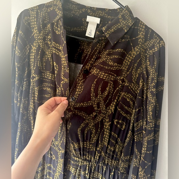 H&M Dresses & Skirts - Richard Allan x H&M Brown & Green Printed Button Up Shirt Maxi Dress